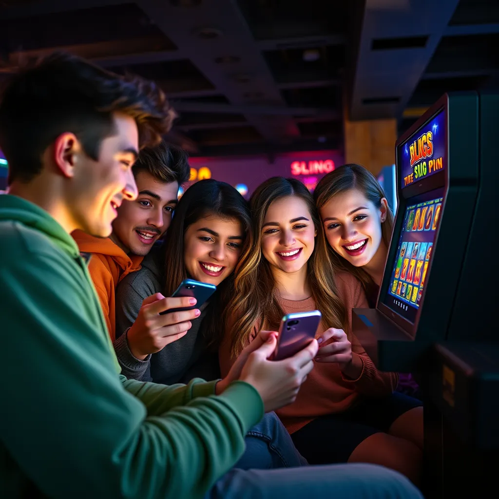 a group of youn play slots slots play